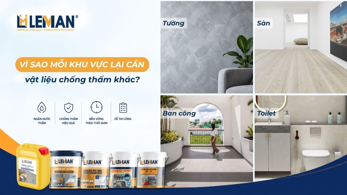 Cùng là vật liệu chống thấm nhưng vì sao mỗi khu vực lại cần một giải pháp khác?